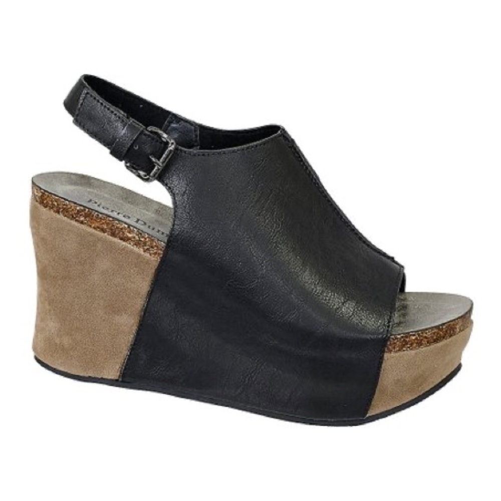 Pierre Dumas | Black Marbled Hester Wedge Peep-Toe Sandal - Women